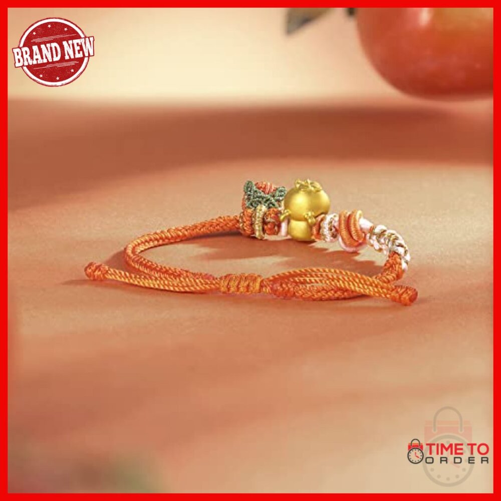 24k Solid Gold Adjustable Braided Charm Bracelet … - image 4